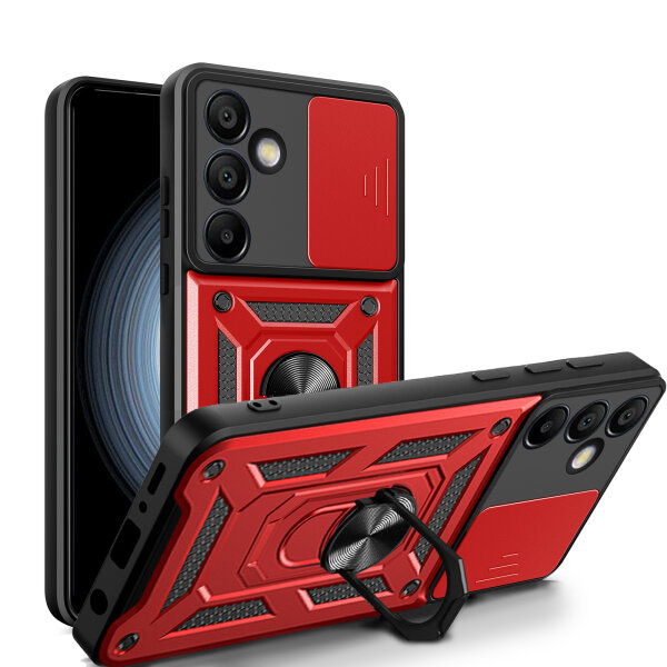 Outdoor Panzer Hülle für Samsung Galaxy S24 FE mit Kameraschutz Ringhalter Bumper in Rot