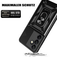 Outdoor Panzer Hülle für Samsung Galaxy S24 FE mit Kameraschutz Ringhalter Bumper in Schwarz