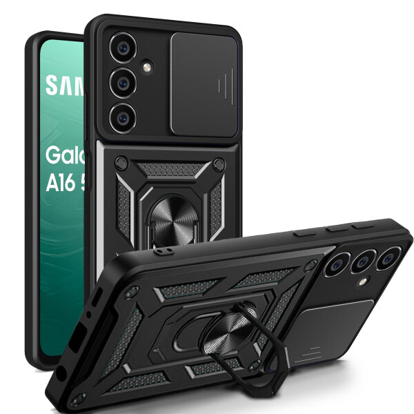 Outdoor Panzer Hülle für Samsung Galaxy A16 mit Kameraschutz Ringhalter Bumper in Schwarz