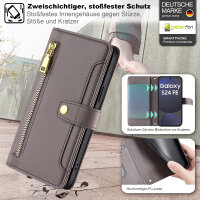 Handykette für Samsung Galaxy S24 FE Hülle mit Band Handyhülle Kartenfächer PU Leder Umhängetasche in Grau