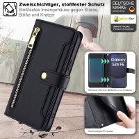 Handykette für Samsung Galaxy S24 FE Hülle mit Band Handyhülle Kartenfächer PU Leder Umhängetasche in Schwarz