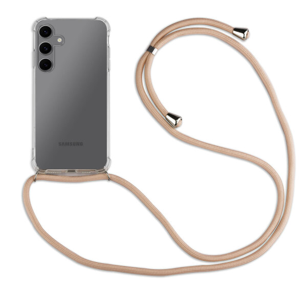 Handykette für Samsung S24 FE Handyhülle mit Band Hülle Galaxy S24 FE Beige / Braun