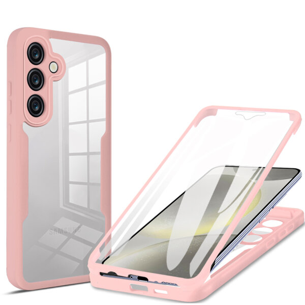360° Grad Hülle für Samsung Galaxy S24 FE vollschutz mit Integriertem Displayschutz in Rosa