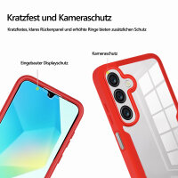 360° Hülle für Samsung A16, 360 Grad Handyhülle mit Integriertem Displayschutz in Rot