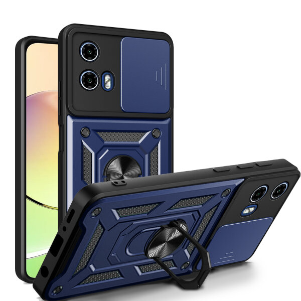 Outdoor Panzer Hülle Motorola Moto G34 Handyhülle mit Kameraschutz Ringhalter in Blau