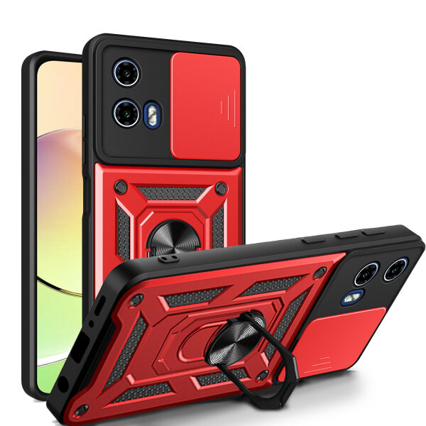 Outdoor Panzer Hülle Motorola Moto G34 Handyhülle mit Kameraschutz Ringhalter in Rot