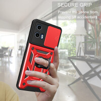 Outdoor Panzer Hülle Motorola Moto G34 Handyhülle mit Kameraschutz Ringhalter in Rot