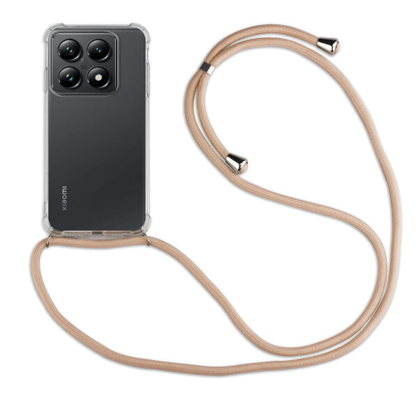 Handykett für Xiaomi 14T Pro Hülle mit Kordel Handyhülle mit Band in Beige / Braun