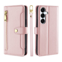 Handykette Samsung Hülle mit Band Handyhülle Kartenfächer PU Leder Umhängetasche Galaxy S25+ in Rosa