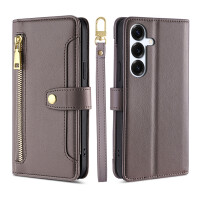 Handykette Samsung Hülle mit Band Handyhülle Kartenfächer PU Leder Umhängetasche Galaxy S25+ in Grau