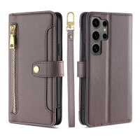 Handykette Samsung Hülle mit Band Handyhülle Kartenfächer PU Leder Umhängetasche Galaxy S25 Ultra in Grau