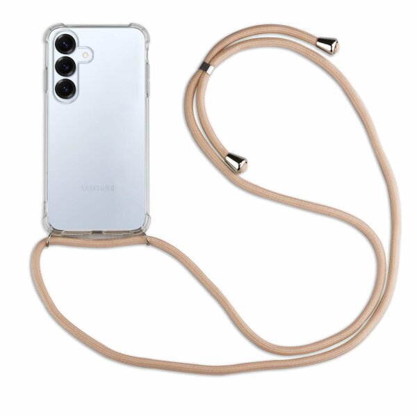 Handykette für Samsung S25 Handyhülle mit Band Hülle Galaxy S25 in Beige / Braun