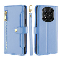 Handykette Xiaomi Redmi Note 14 Pro 4G Hülle mit Band Handyhülle Kartenfächer PU Leder Umhängetasche in Hellblau