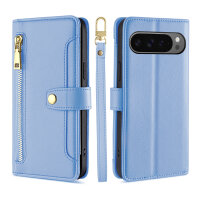 Handykette Google Pixel 9 Pro XL Hülle mit Band Handyhülle Kartenfächer PU Leder Umhängetasche in Hellblau