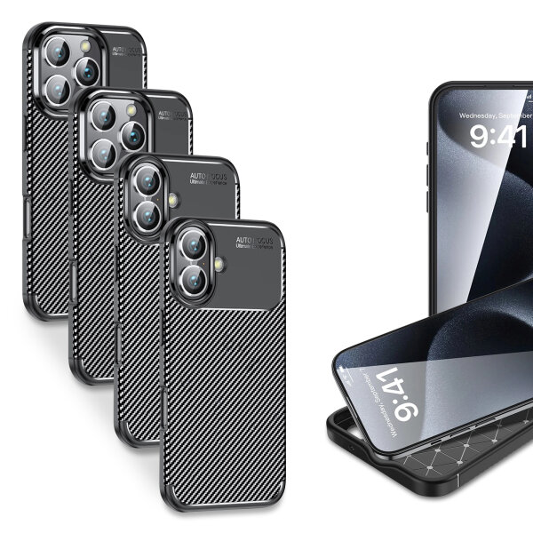 Hülle für Apple iPhone 16/ Pro/ Pro Max/ Plus Serie Handyhülle Back Cover Silikon Case Bumper Schwarz