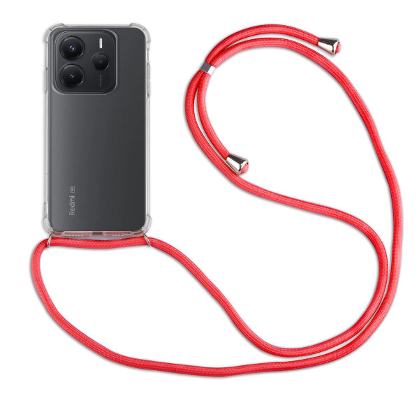 Handykett für Xiaomi Redmi Note 14 4G Hülle mit Kordel Handyhülle mit Band in Rot