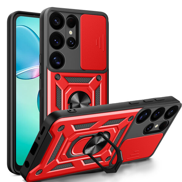 Outdoor Panzer Hülle für Samsung Galaxy S25 Ultra mit Kameraschutz Ringhalter in Rot
