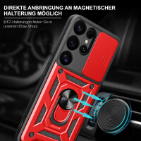 Outdoor Panzer Hülle für Samsung Galaxy S25 Ultra mit Kameraschutz Ringhalter in Rot