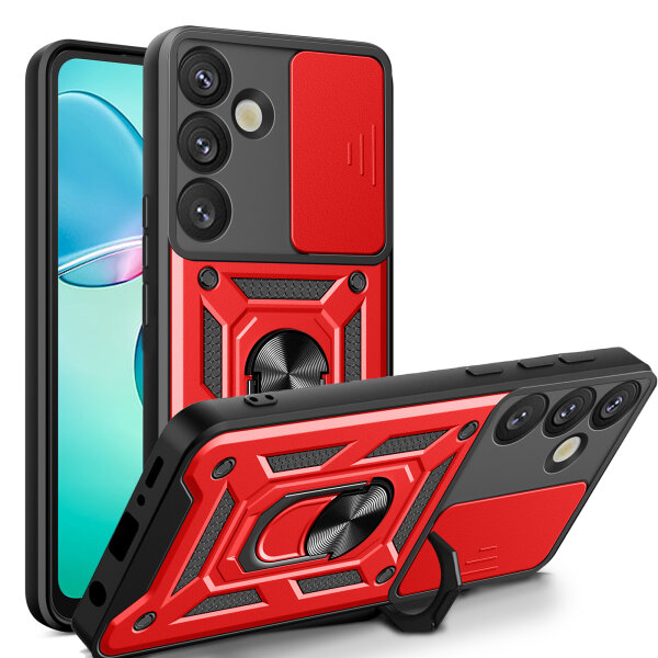 Outdoor Panzer Hülle für Samsung Galaxy S25+ mit Kameraschutz Ringhalter in Rot