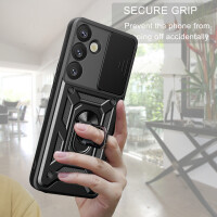 Outdoor Panzer Hülle für Samsung Galaxy S25+ mit Kameraschutz Ringhalter in Schwarz