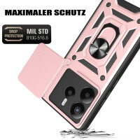 Outdoor Panzer Hülle für Xiaomi Redmi Note 14 4G Handyhülle Kameraschutz Ringhalter in Rosegold