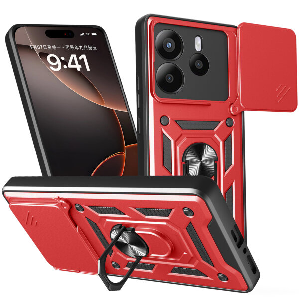 Outdoor Panzer Hülle für Xiaomi Redmi Note 14 5G Handyhülle Kameraschutz Ringhalter in Rot