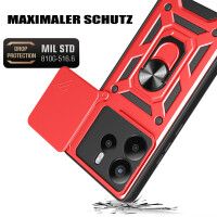 Outdoor Panzer Hülle für Xiaomi Redmi Note 14 5G Handyhülle Kameraschutz Ringhalter in Rot