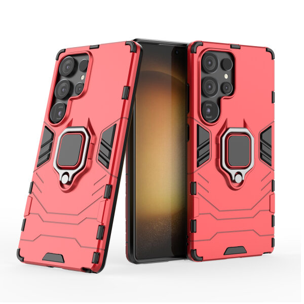 Handyhülle für Samsung Galaxy S25 Ultra Ring Case Hülle Outdoor Back Cover Bumper in Rot