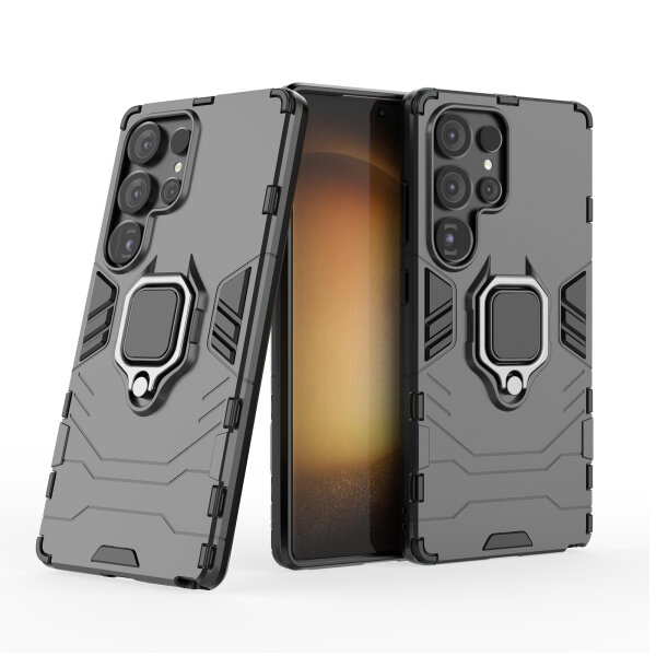 Handyhülle für Samsung Galaxy S25 Ultra Ring Case Hülle Outdoor Back Cover Bumper in Schwarz