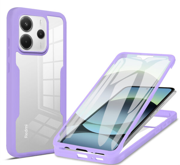 360° Grad Hülle für Xiaomi Redmi Note 14 5G vollschutz Integriertem Displayschutz in Lila