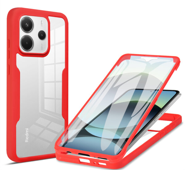 360° Grad Hülle für Xiaomi Redmi Note 14 5G vollschutz Integriertem Displayschutz in Rot