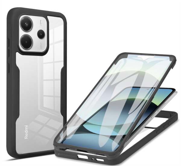 360° Grad Hülle für Xiaomi Redmi Note 14 5G vollschutz Integriertem Displayschutz in Schwarz