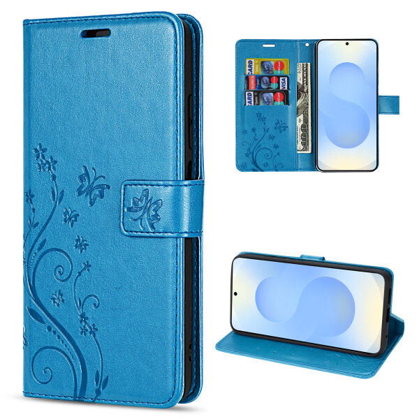 Hülle für Samsung Galaxy S25 Handyhülle Handy Tasche Wallet Case Flip Cover in Blau