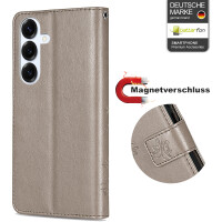 Hülle für Samsung Galaxy S25 Handyhülle Handy Tasche Wallet Case Flip Cover in Grau