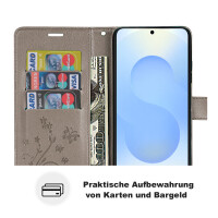 Hülle für Samsung Galaxy S25 Handyhülle Handy Tasche Wallet Case Flip Cover in Grau