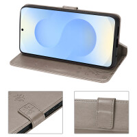 Hülle für Samsung Galaxy S25 Handyhülle Handy Tasche Wallet Case Flip Cover in Grau