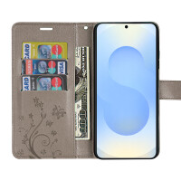 Hülle für Samsung Galaxy S25 Handyhülle Handy Tasche Wallet Case Flip Cover in Grau