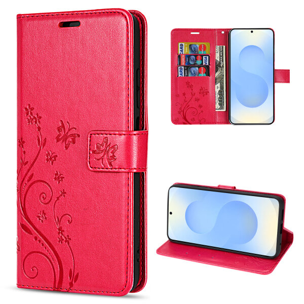 Hülle für Samsung Galaxy S25 Handyhülle Handy Tasche Wallet Case Flip Cover in Rot