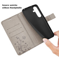 Hülle für Samsung Galaxy S25+ Handyhülle Handy Tasche Wallet Case Flip Cover in Grau