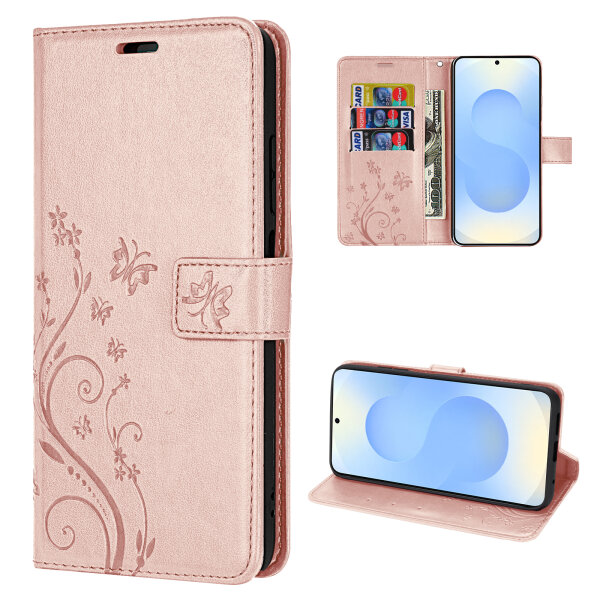 Hülle für Samsung Galaxy S25+ Handyhülle Handy Tasche Wallet Case Flip Cover in Rosegold