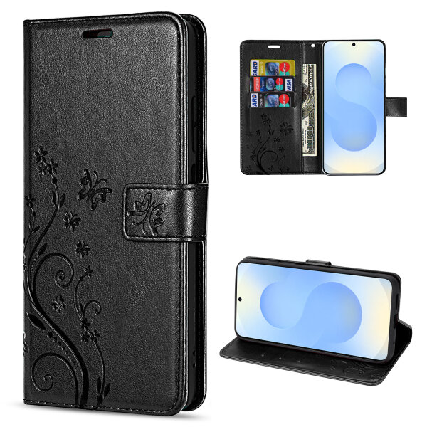 Hülle für Samsung Galaxy S25+ Handyhülle Handy Tasche Wallet Case Flip Cover in Schwarz