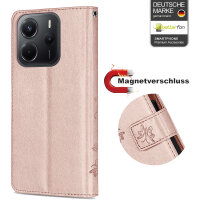 Hülle für Xiaomi Redmi Note 14 4G, Handy Tasche Handyhülle Wallet Case Flip Cover in Rosegold