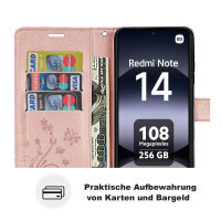 Hülle für Xiaomi Redmi Note 14 4G, Handy Tasche Handyhülle Wallet Case Flip Cover in Rosegold