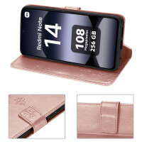 Hülle für Xiaomi Redmi Note 14 4G, Handy Tasche Handyhülle Wallet Case Flip Cover in Rosegold
