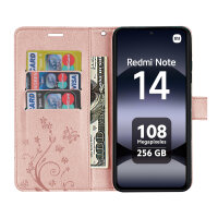 Hülle für Xiaomi Redmi Note 14 4G, Handy Tasche Handyhülle Wallet Case Flip Cover in Rosegold