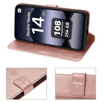 Hülle für Xiaomi Redmi Note 14 5G, Handy Tasche Handyhülle Wallet Case Flip Cover in Rosegold