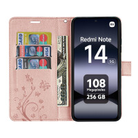 Hülle für Xiaomi Redmi Note 14 5G, Handy Tasche Handyhülle Wallet Case Flip Cover in Rosegold