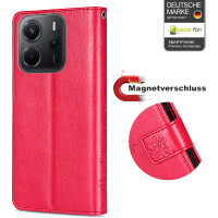 Hülle für Xiaomi Redmi Note 14 5G, Handy Tasche Handyhülle Wallet Case Flip Cover in Rot