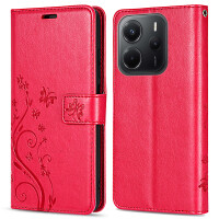 Hülle für Xiaomi Redmi Note 14 5G, Handy Tasche Handyhülle Wallet Case Flip Cover in Rot