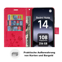 Hülle für Xiaomi Redmi Note 14 5G, Handy Tasche Handyhülle Wallet Case Flip Cover in Rot